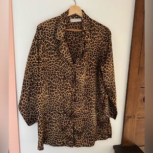 Leopard silky button up collared top